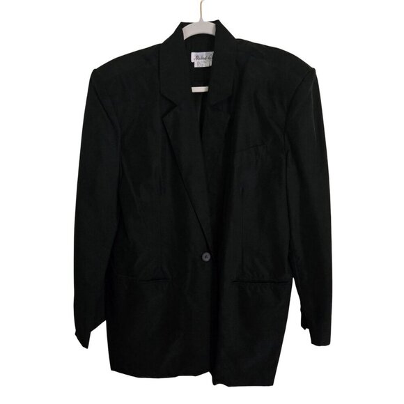 Naked Silk Vintage 100% Silk Black Long Line Button Front Blazer Size M - Picture 2 of 5